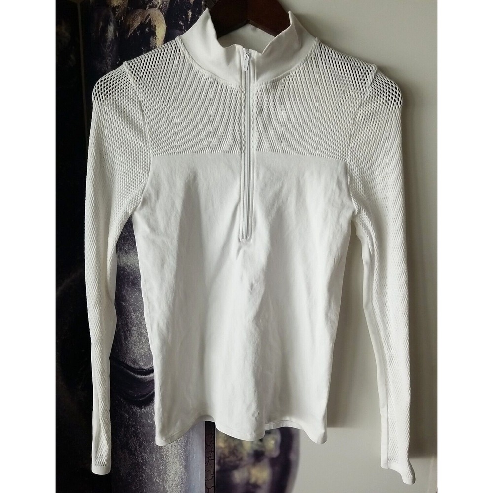 Fabletics Women's White Arleta SculptKnit Long Mesh Sleeves 1/2 Zip Top Size M